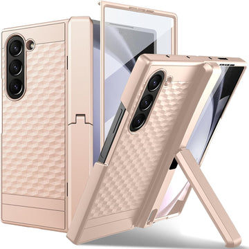 Hinged Case for Samsung Galaxy Z Fold , 3D Geometric Hinge Case with Kickstand